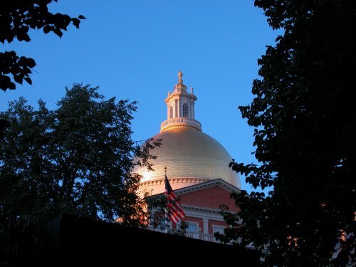 Evening falls at Massachusetts State House