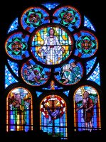 Stained glass window in the Stone Church