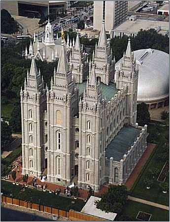 The Salt Lake Temple from the 26th floor of the Church Administration Building